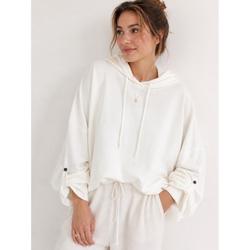NWT Young Broke & Fabulous Raissa Ivory Draped Dolman Sleeves Hoodie S/M